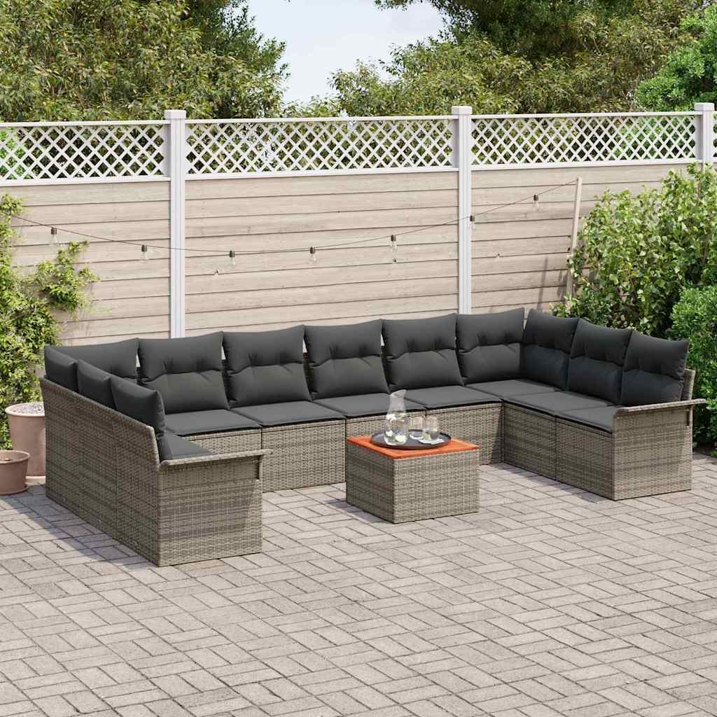 Gartensofa-set 11 stk. Grau Poly-Rattan