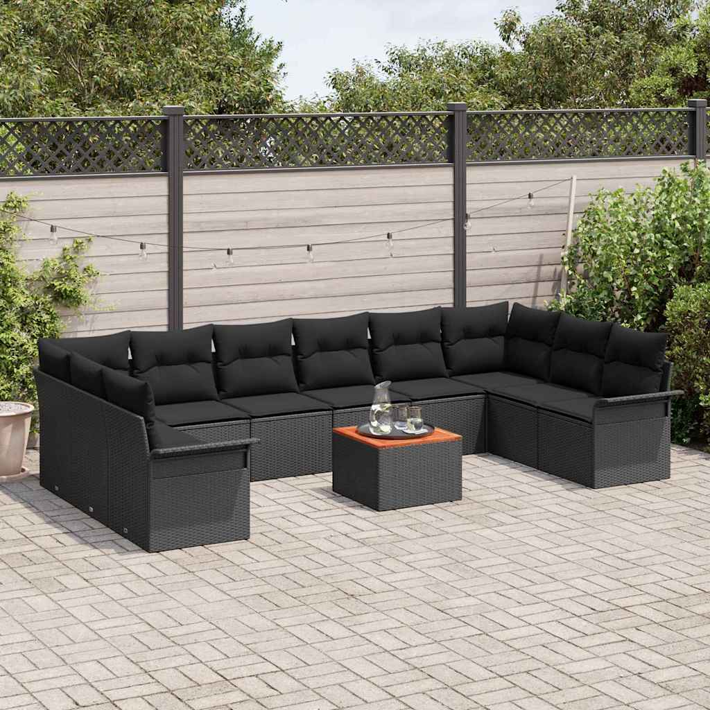 Gartensofa-set 11 stk. Schwarz Poly-Rattan