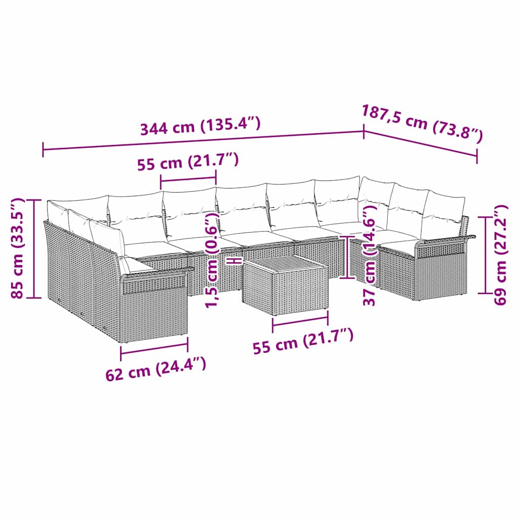 Gartensofa-set 11 stk. Schwarz Poly-Rattan