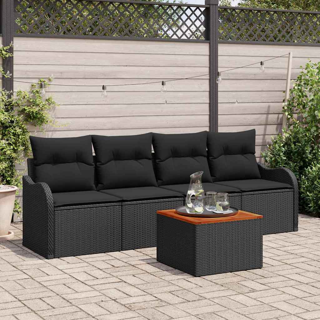 Gartensofa-set 5 stk. Schwarz Poly-Rattan