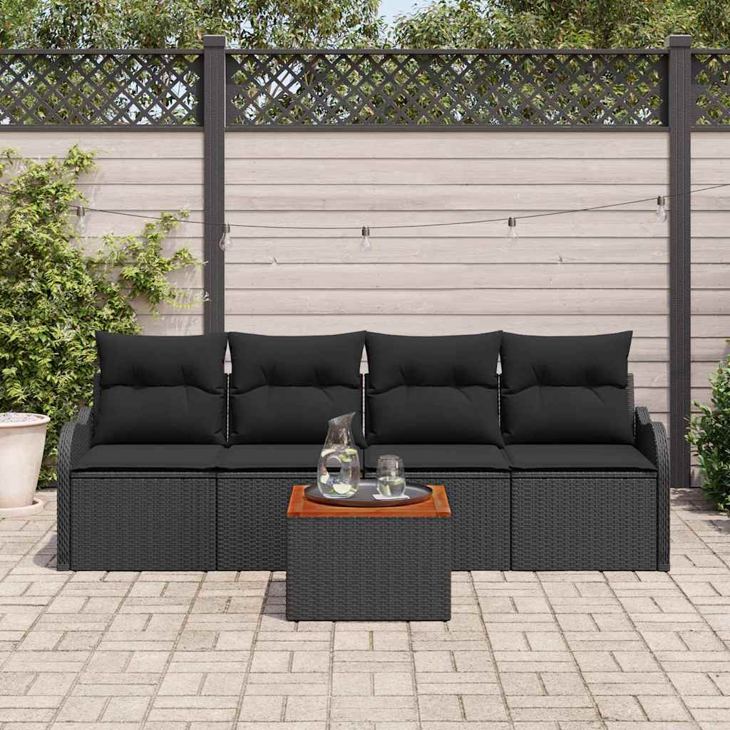 Gartensofa-set 5 stk. Schwarz Poly-Rattan