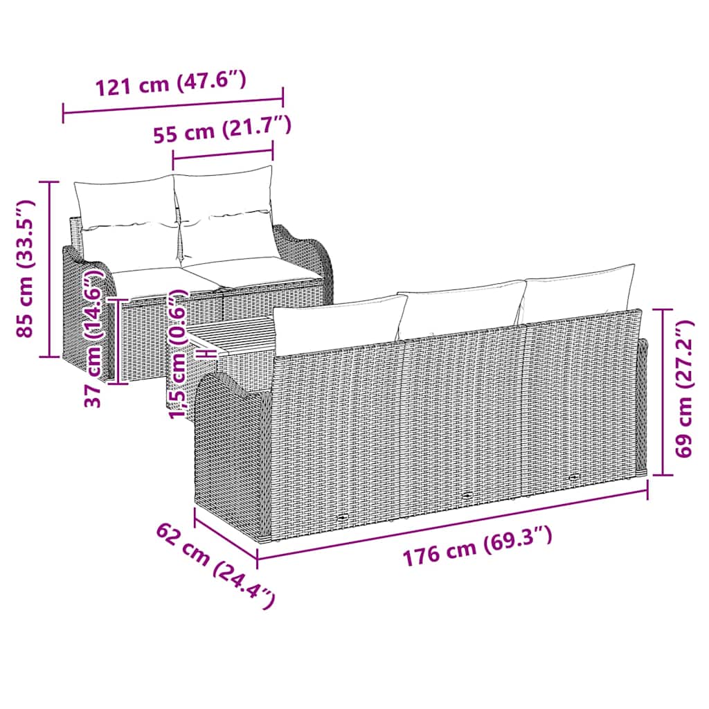 Gartensofa-set 6 stk. Beige Poly-Rattan