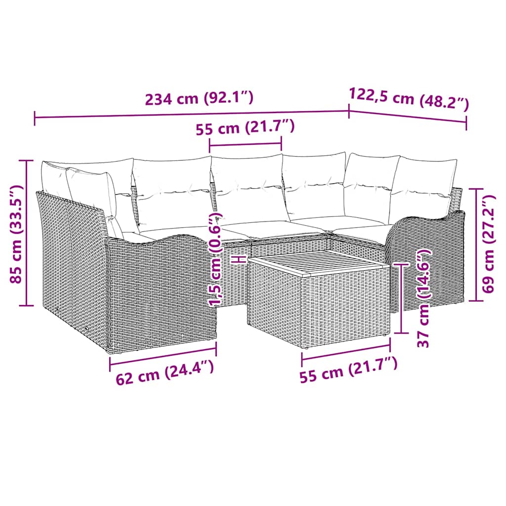 Gartensofa-set 7 stk. Schwarz Poly-Rattan