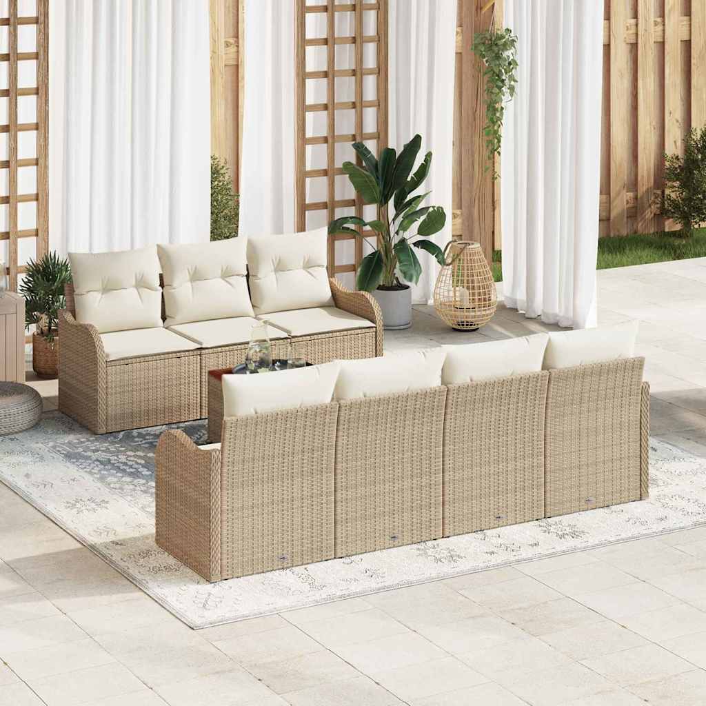 Gartensofa-set 8 stk. Beige Poly-Rattan