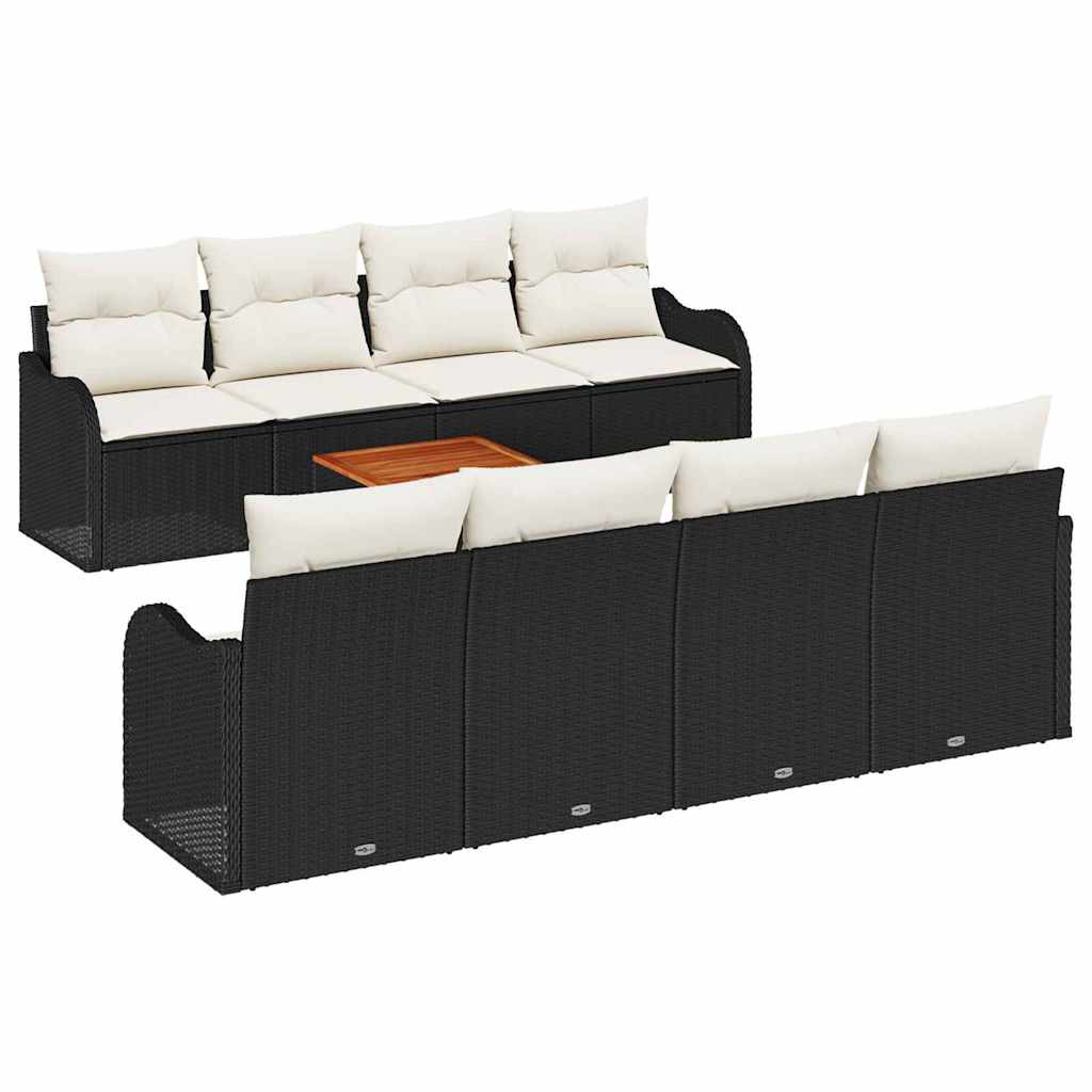 Gartensofa-set 9 stk. Schwarz Poly-Rattan