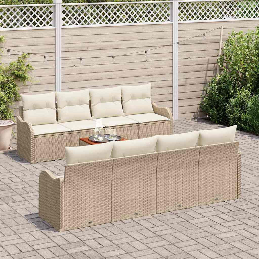 Gartensofa-set mit Kissen 9 pcs Beige Poly-Rattan