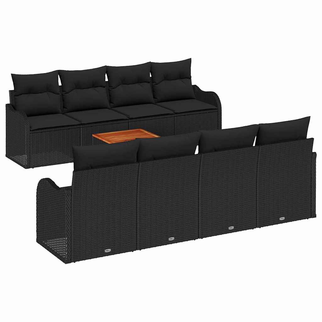 Gartensofa-set 9 stk. Schwarz Poly-Rattan
