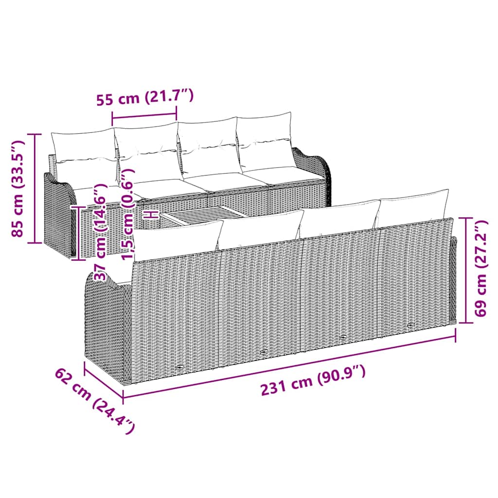 Gartensofa-set 9 stk. Schwarz Poly-Rattan
