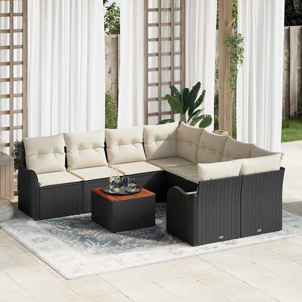Gartensofa-set 9 stk. Schwarz Poly-Rattan