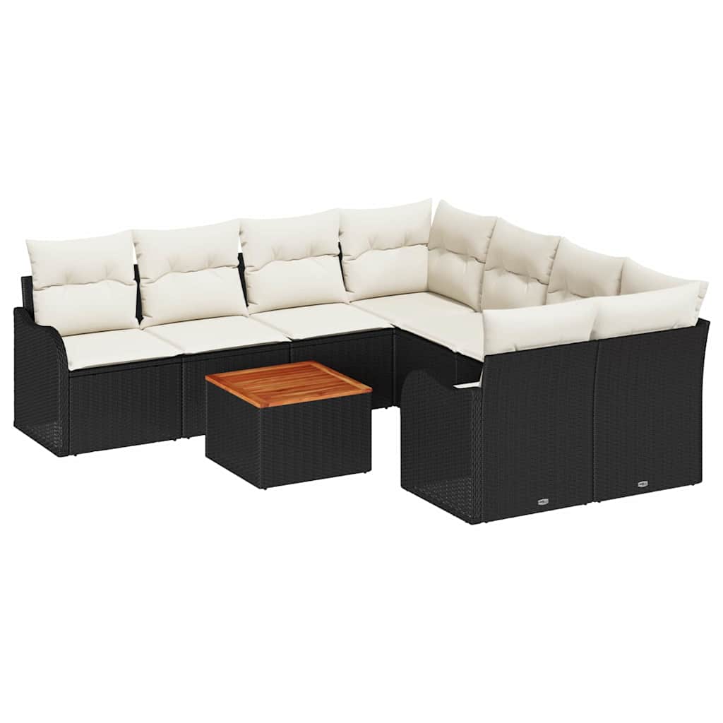 Gartensofa-set 9 stk. Schwarz Poly-Rattan