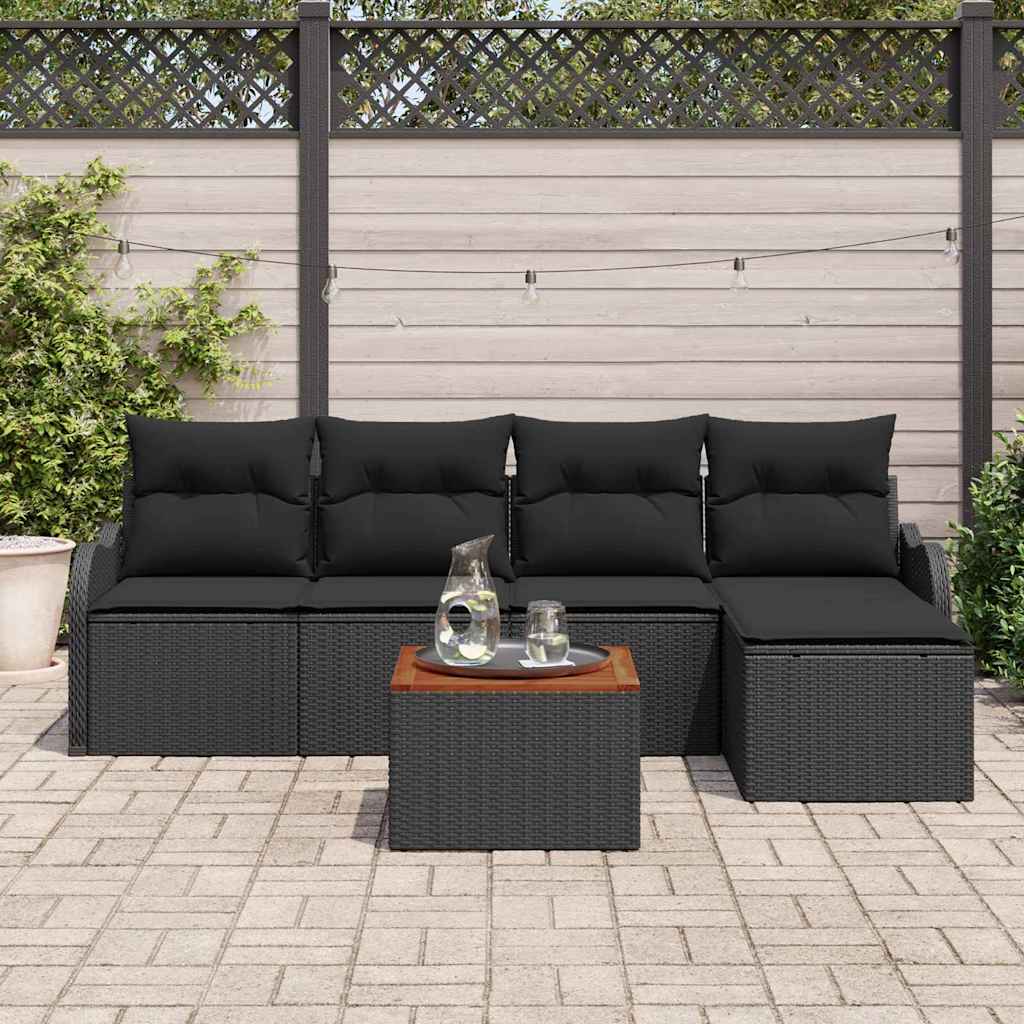 Gartensofa-set 6 stk. Schwarz Poly-Rattan