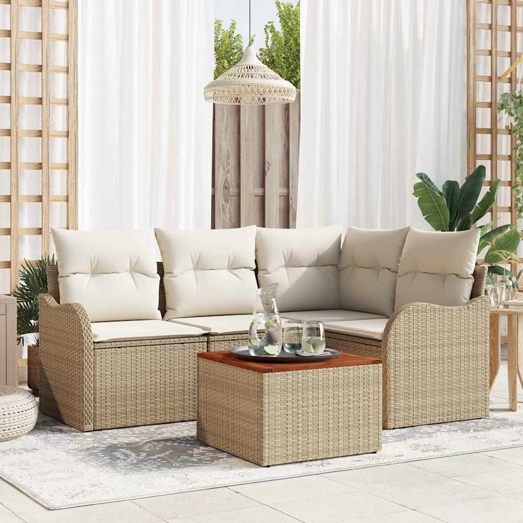 Gartensofa-set 5 stk. Beige Poly-Rattan