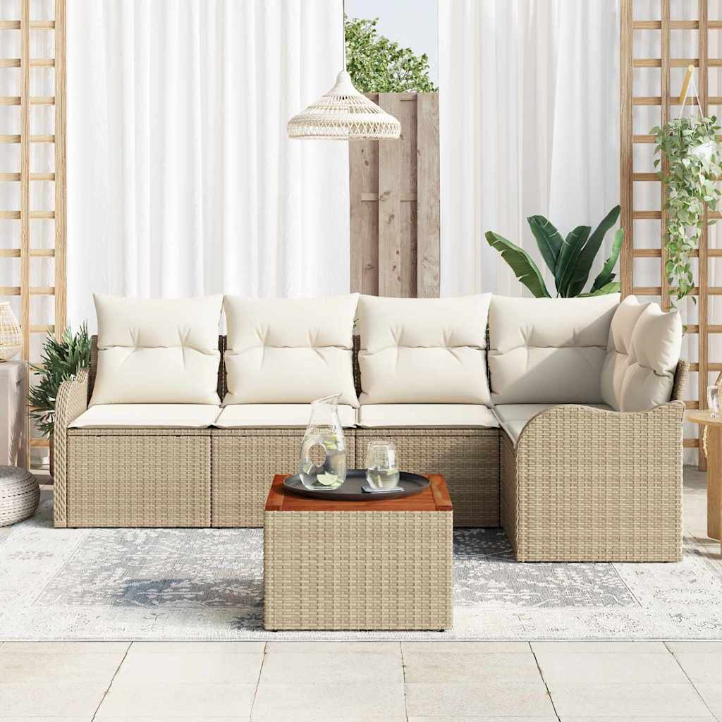 Gartensofa-set 6 stk. Beige Poly-Rattan