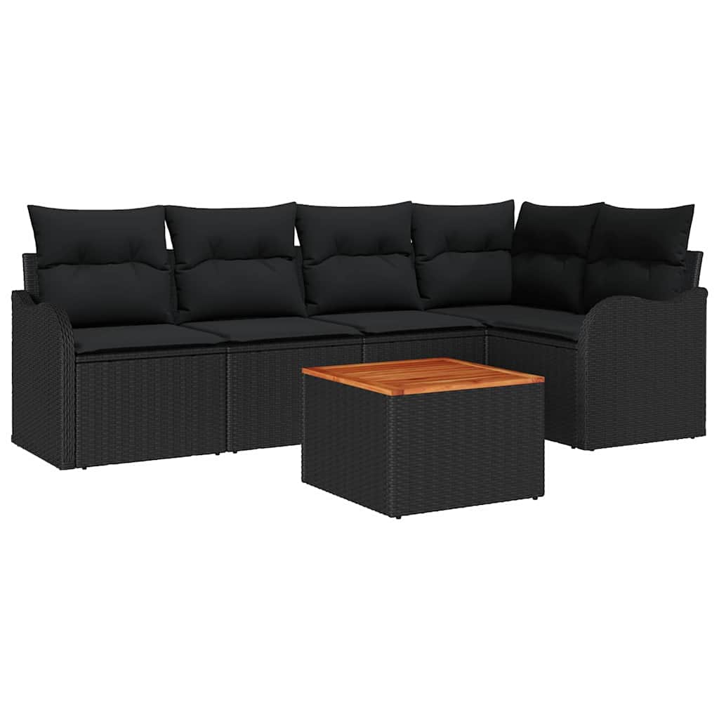 Gartensofa-set 6 stk. Schwarz Poly-Rattan