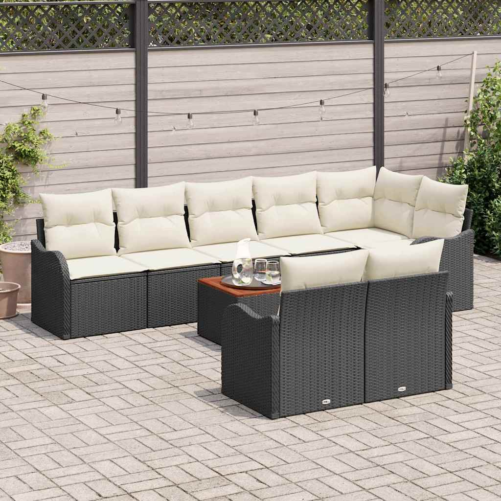 Gartensofa-set mit Kissen 9 pcs Schwarz Poly-Rattan