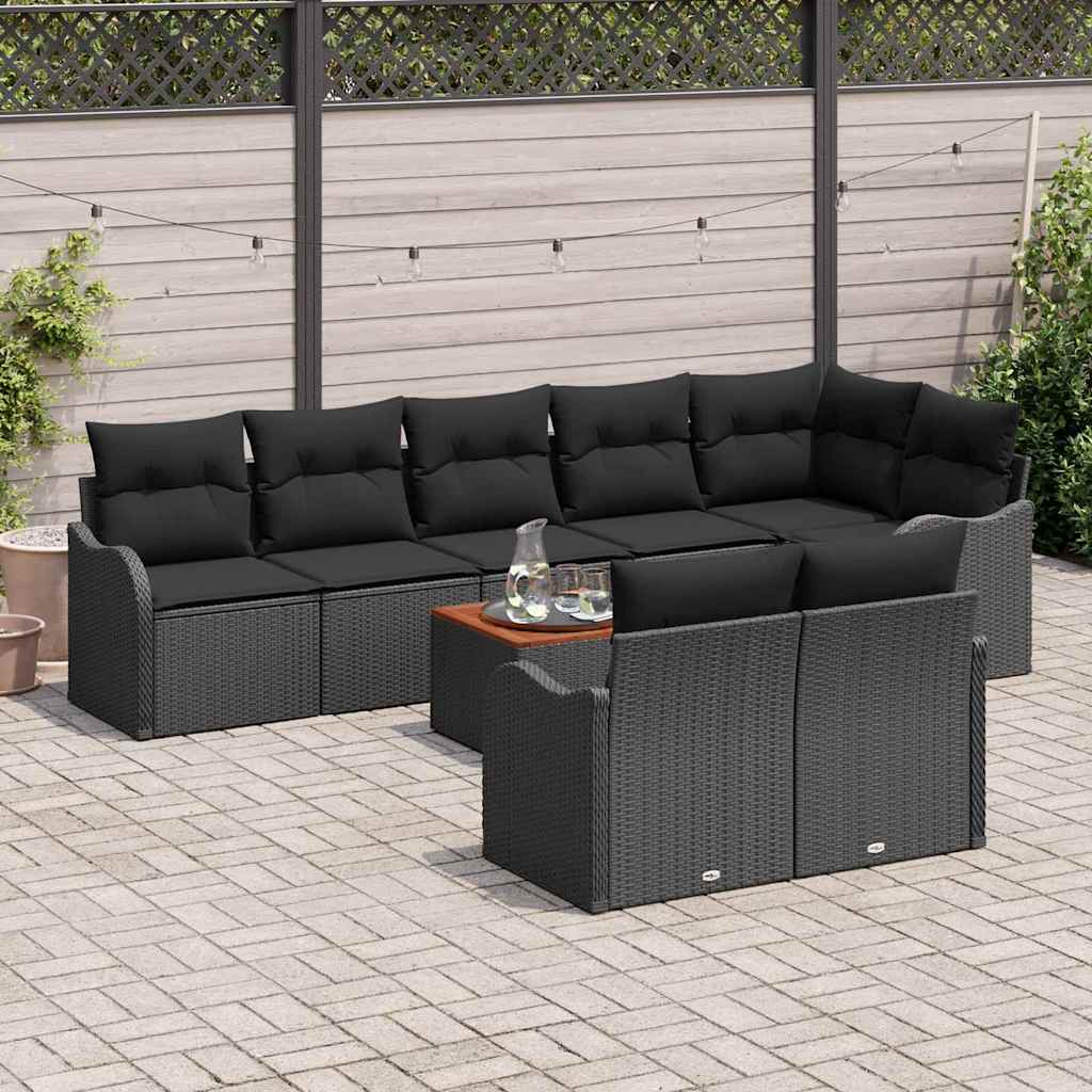 Gartensofa-set mit Kissen 9 pcs Schwarz Poly-Rattan