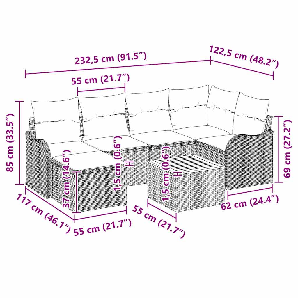 Gartensofa-set 7 stk. Schwarz Poly-Rattan