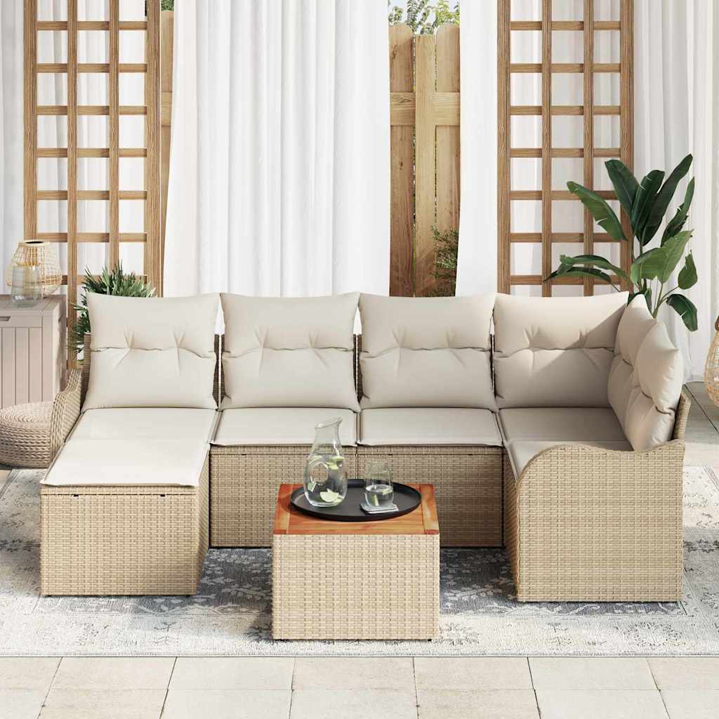 Gartensofa-set 7 stk. Beige Poly-Rattan