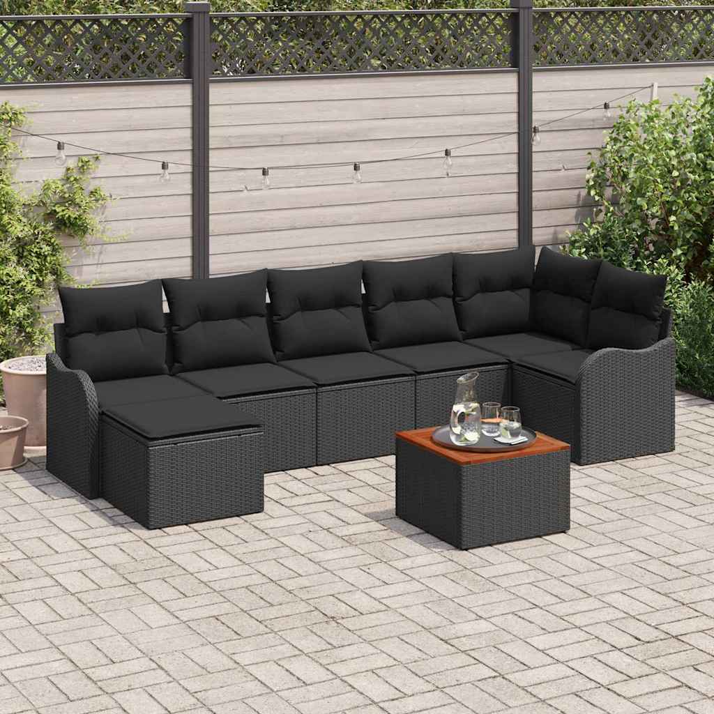 Gartensofa-set 8 Stk. Schwarz Poly-Rattan