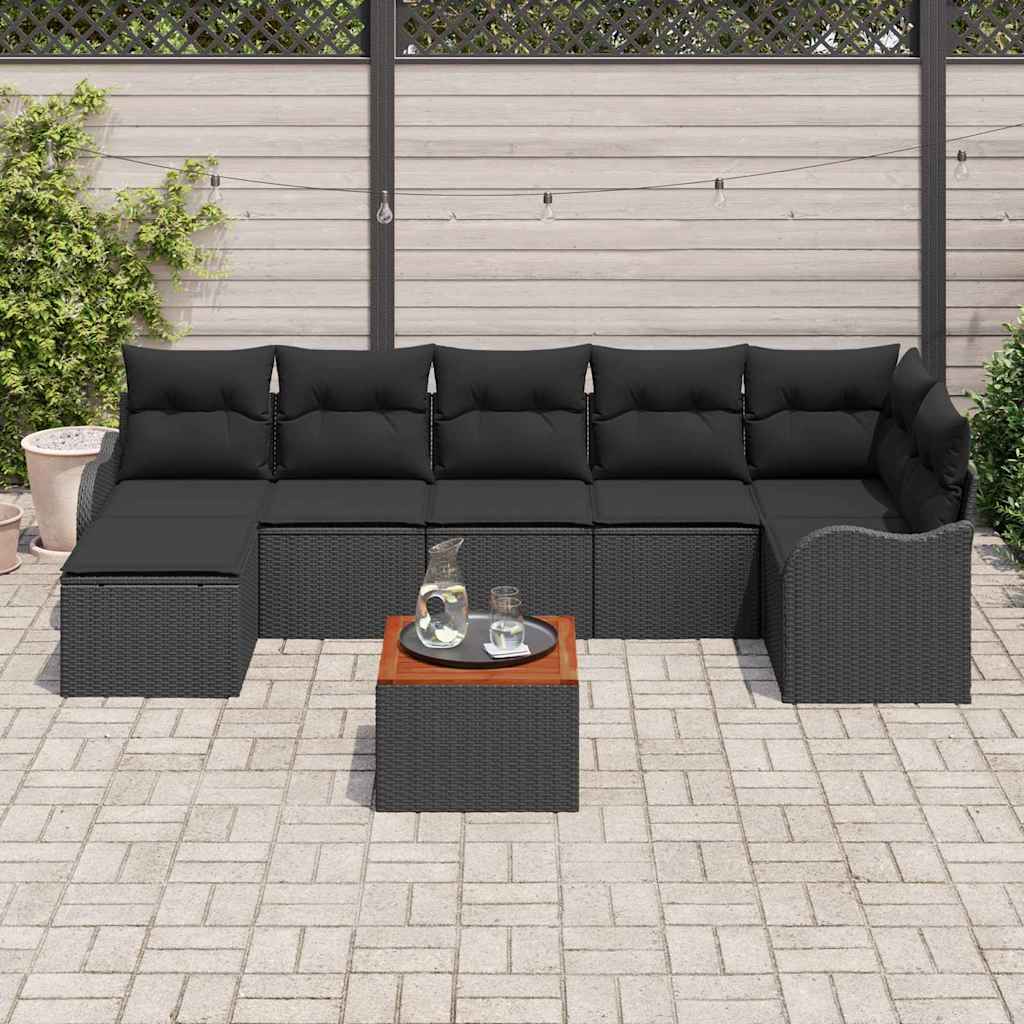 Gartensofa-set mit Kissen 8 pcs Schwarz Poly-Rattan