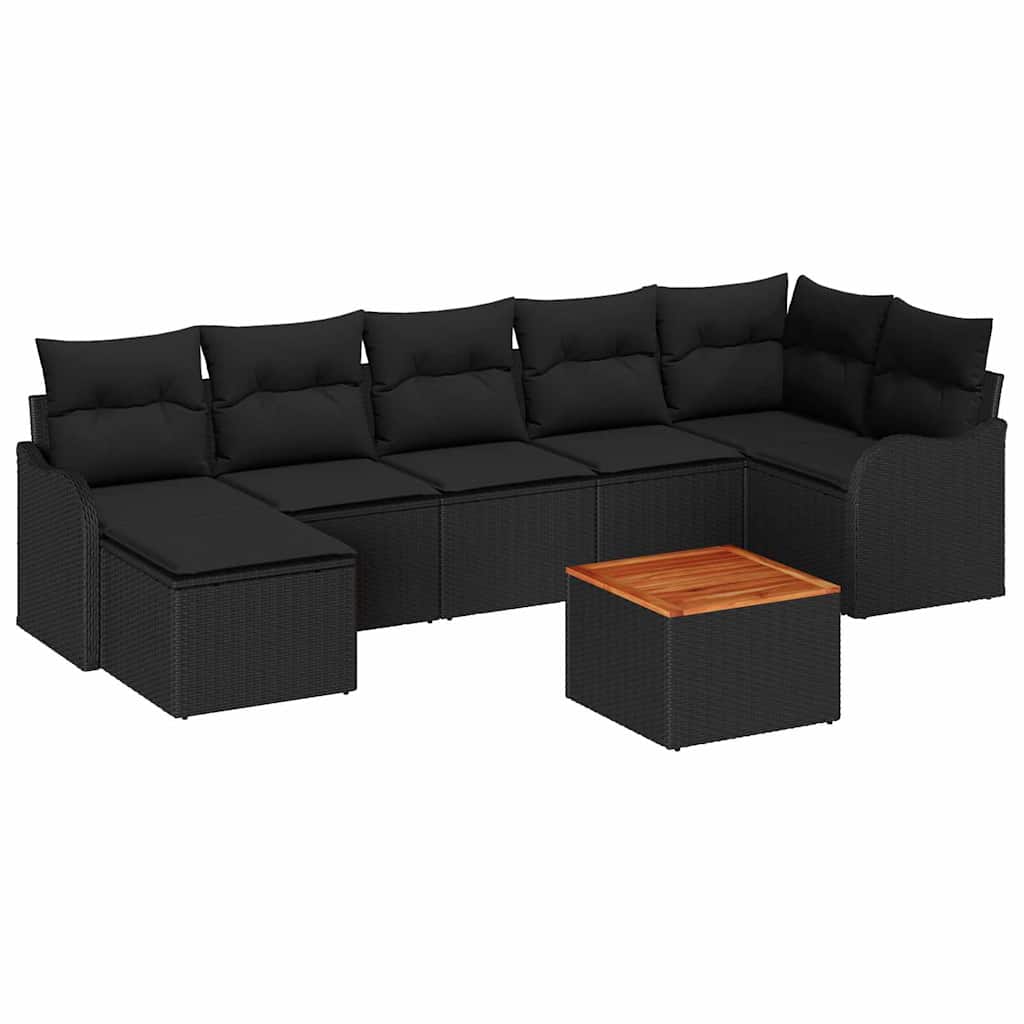 Gartensofa-set mit Kissen 8 pcs Schwarz Poly-Rattan