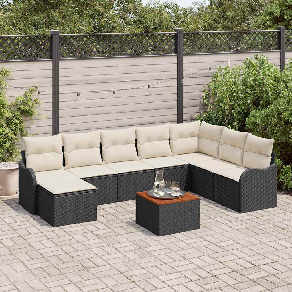 Gartensofa-set 9 stk. Schwarz Poly-Rattan