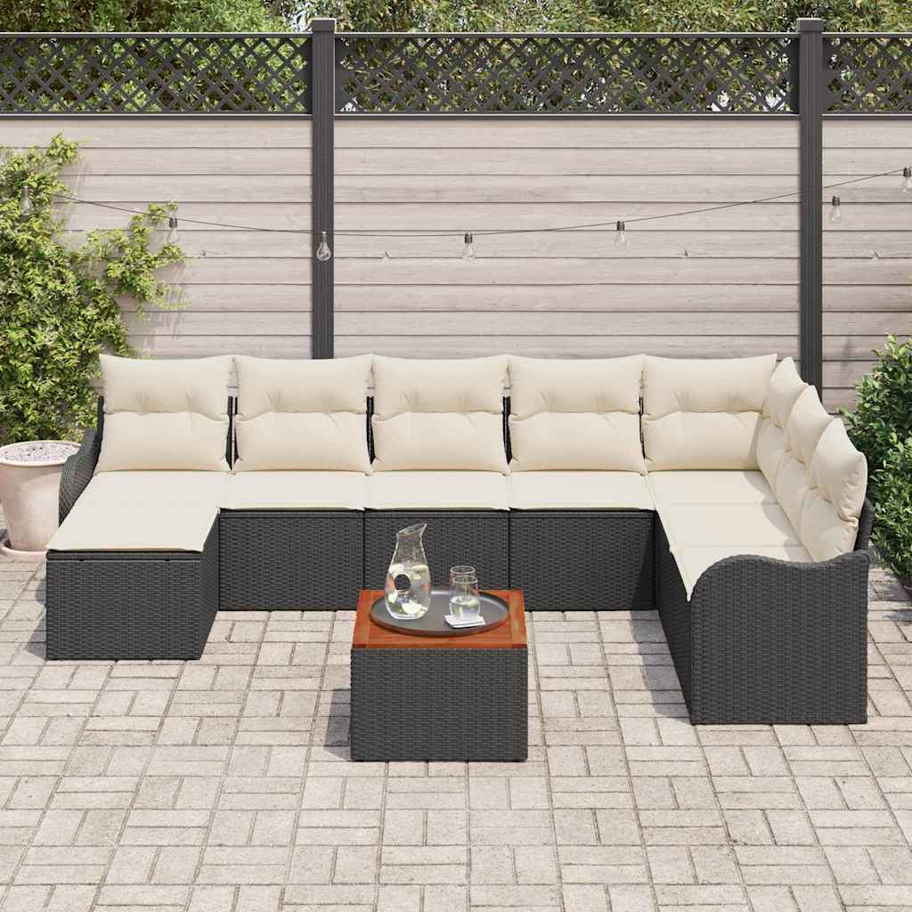 Gartensofa-set 9 stk. Schwarz Poly-Rattan