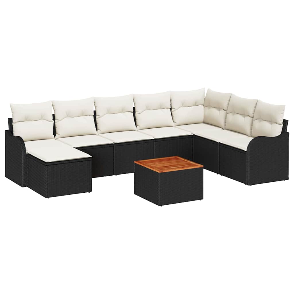 Gartensofa-set 9 stk. Schwarz Poly-Rattan