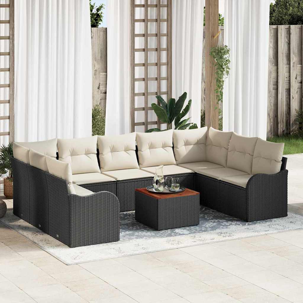 Gartensofa-set 10 Stk. Schwarz Poly-Rattan