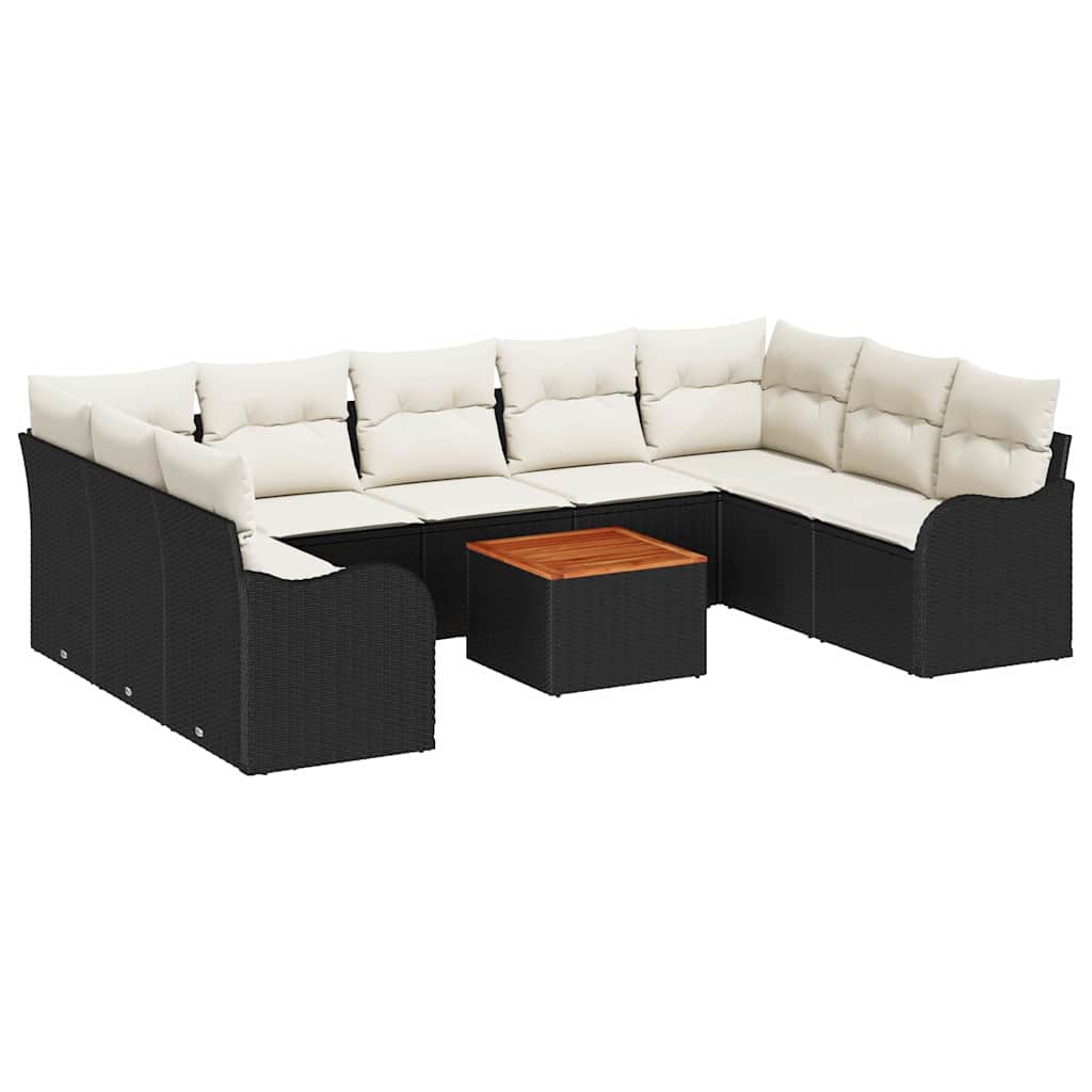Gartensofa-set 10 Stk. Schwarz Poly-Rattan