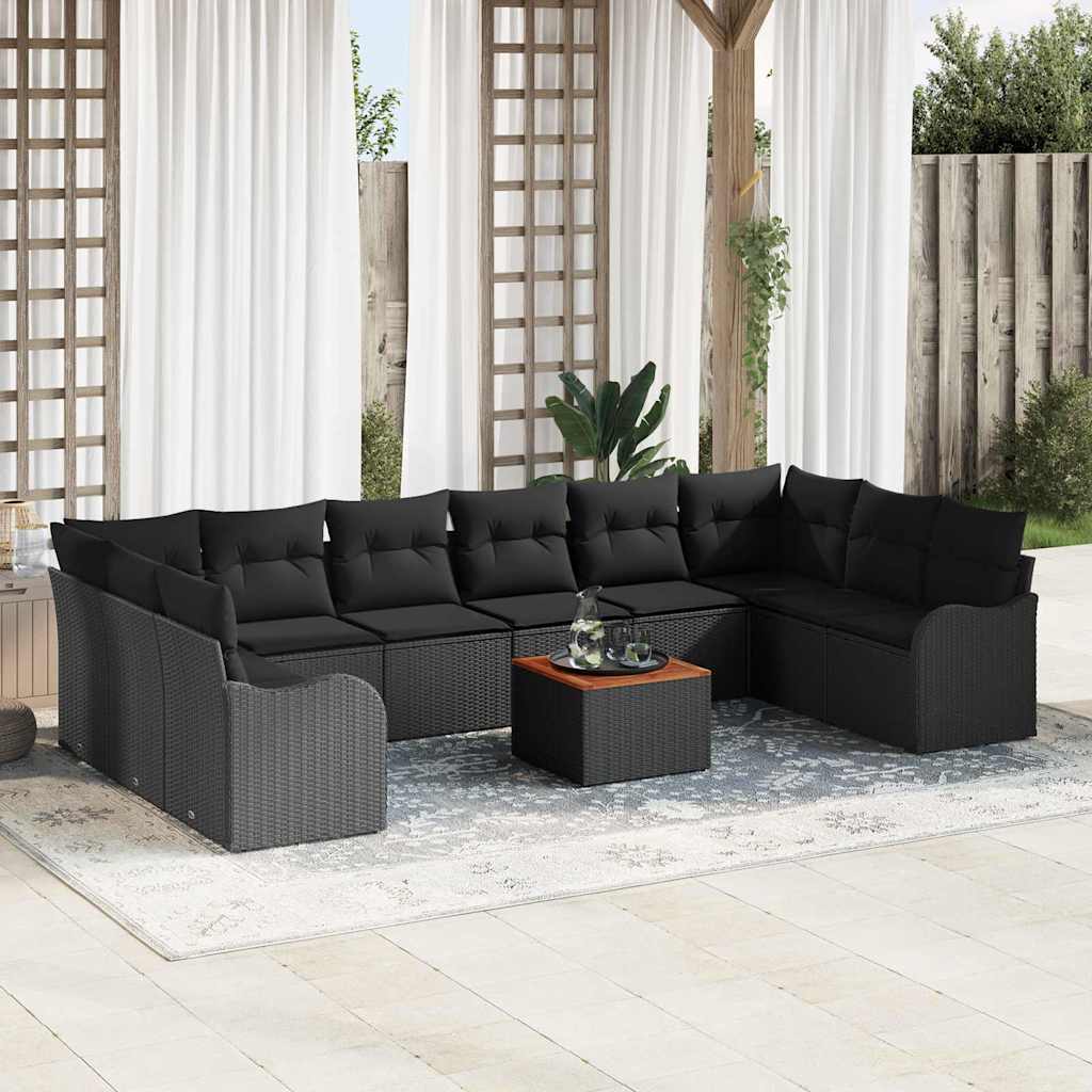Gartensofa-set 11 Stk. Schwarz Poly-Rattan