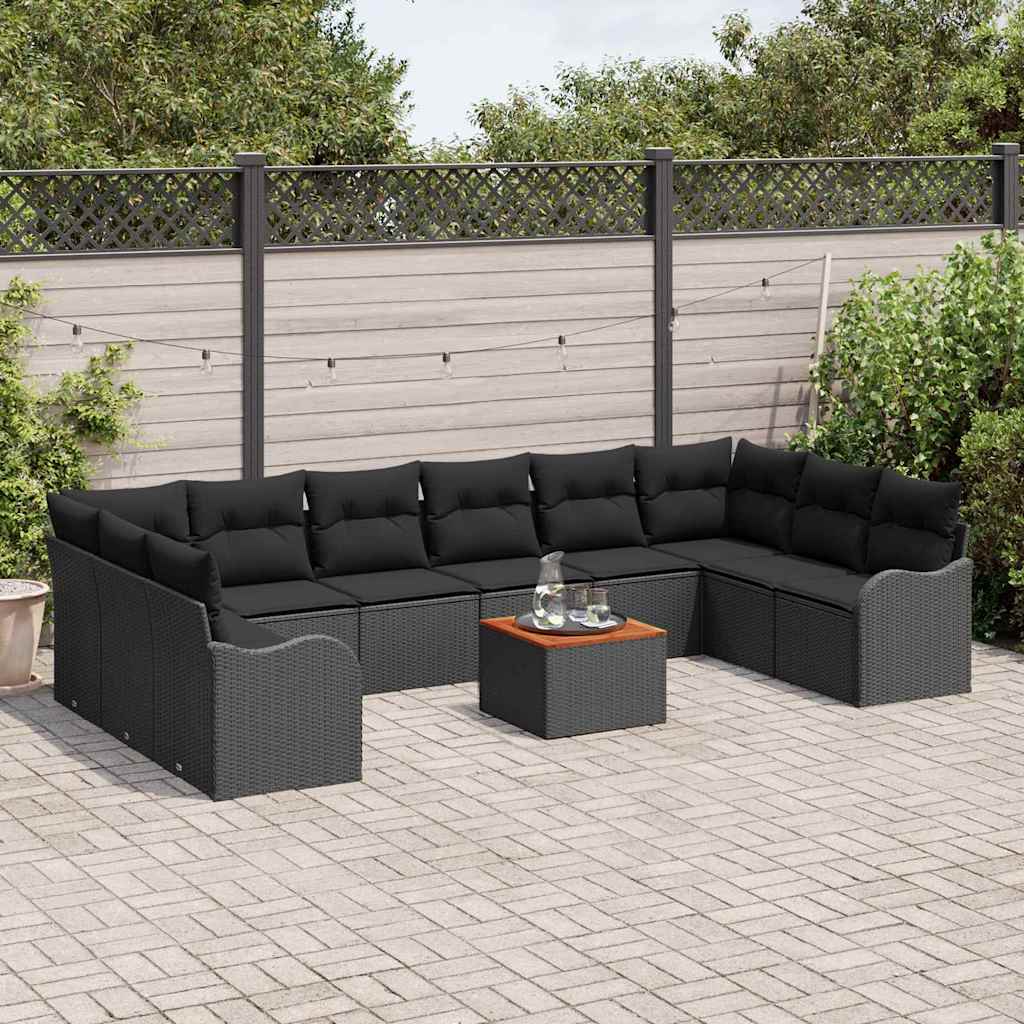 Gartensofa-set 11 Stk. Schwarz Poly-Rattan