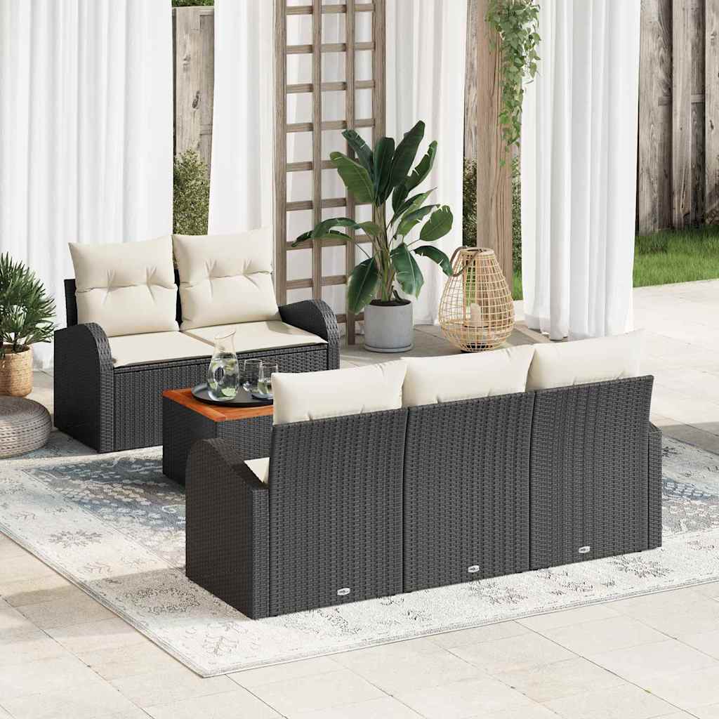 Gartensofa-set 6 stk. Schwarz Poly-Rattan