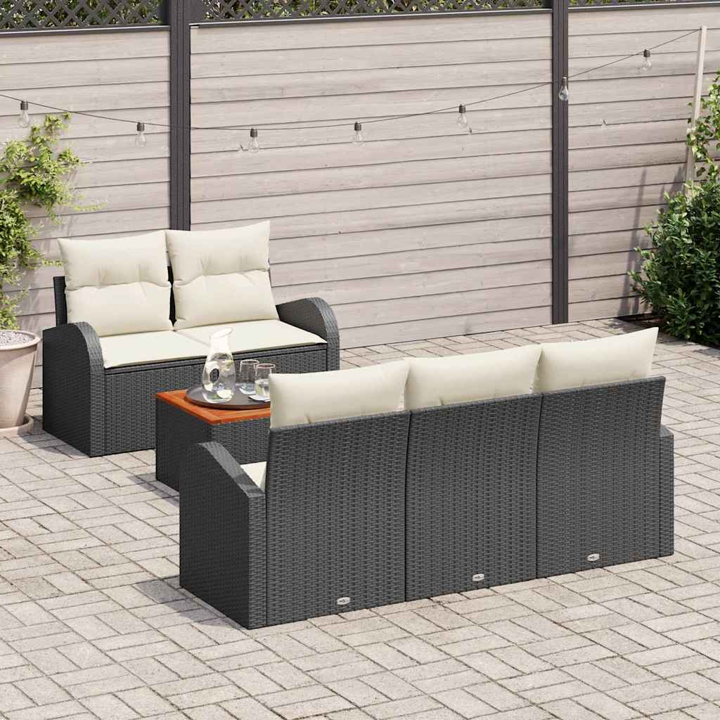 Gartensofa-set 6 stk. Schwarz Poly-Rattan