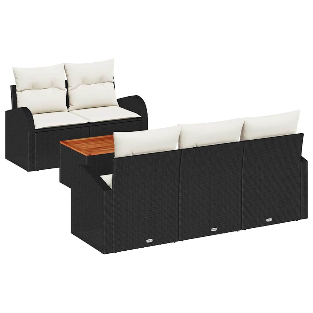 Gartensofa-set 6 stk. Schwarz Poly-Rattan
