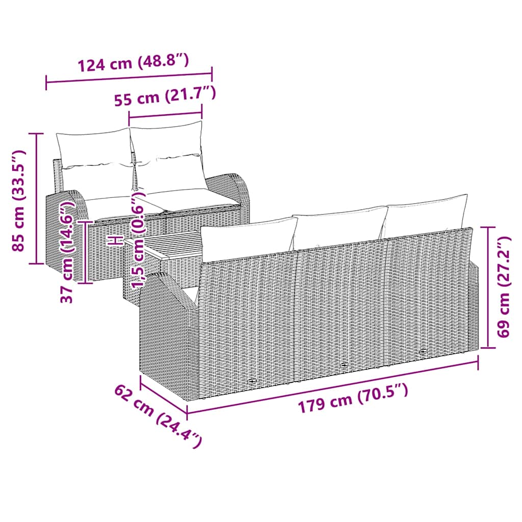Gartensofa-set 6 stk. Schwarz Poly-Rattan
