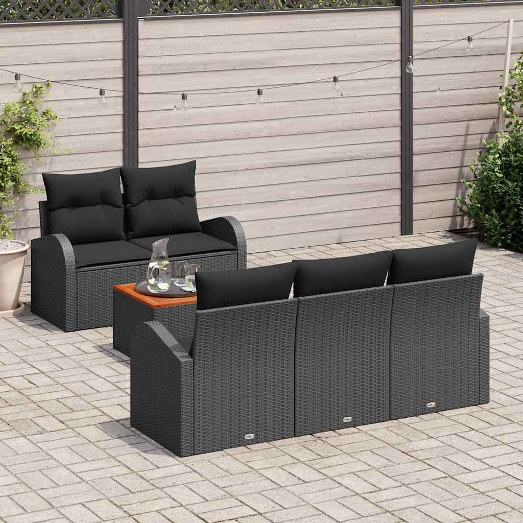 Gartensofa-set 6 stk. Schwarz Poly-Rattan