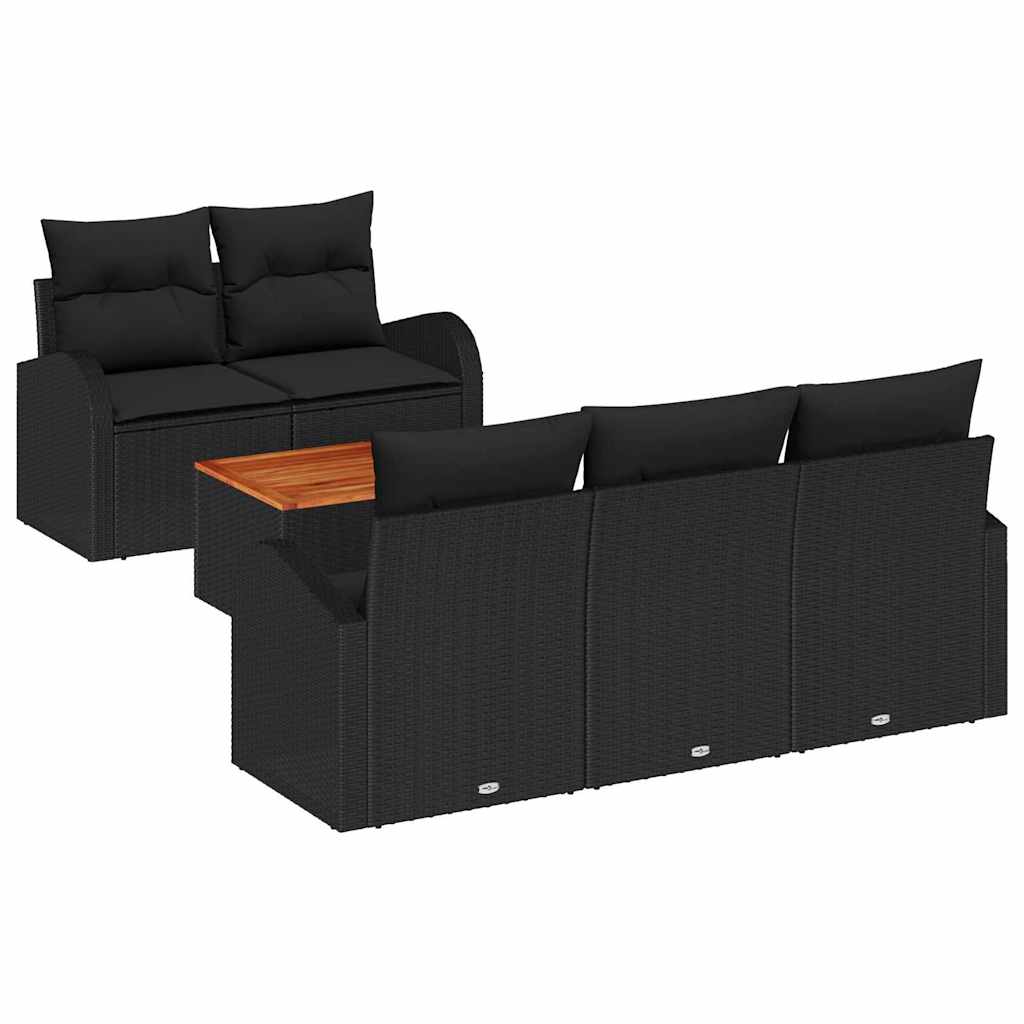 Gartensofa-set 6 stk. Schwarz Poly-Rattan