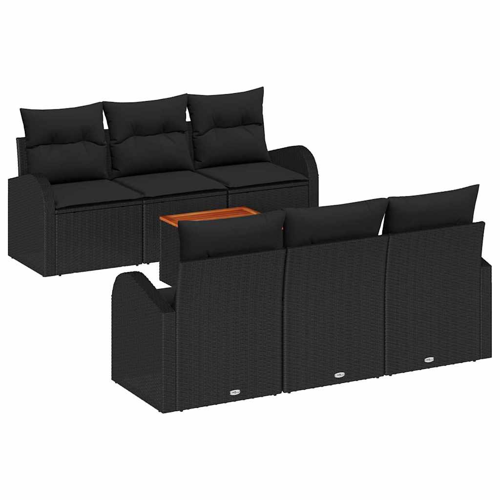 Gartensofa-set mit Kissen 7 pcs Schwarz Poly-Rattan