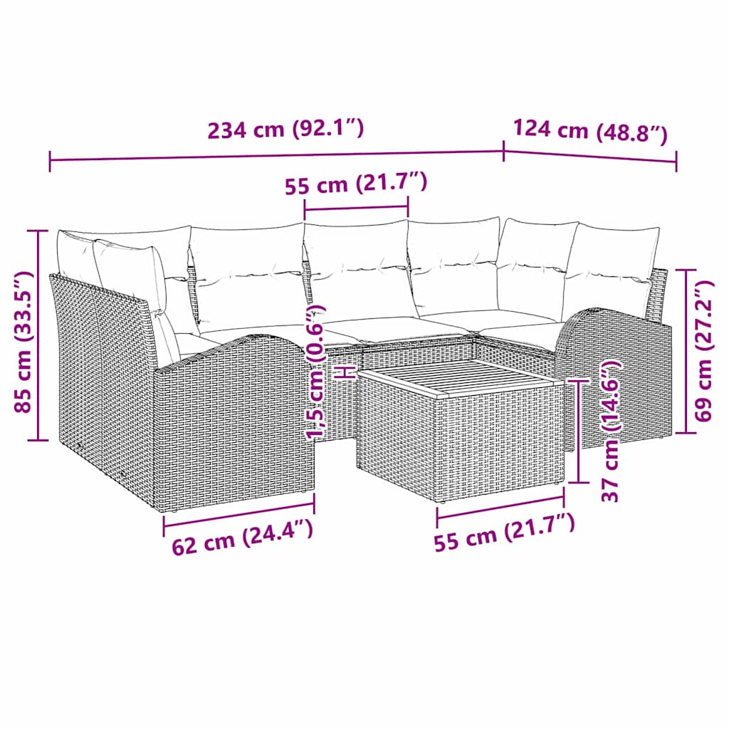 Gartensofa-set 7 stk. Schwarz Poly-Rattan