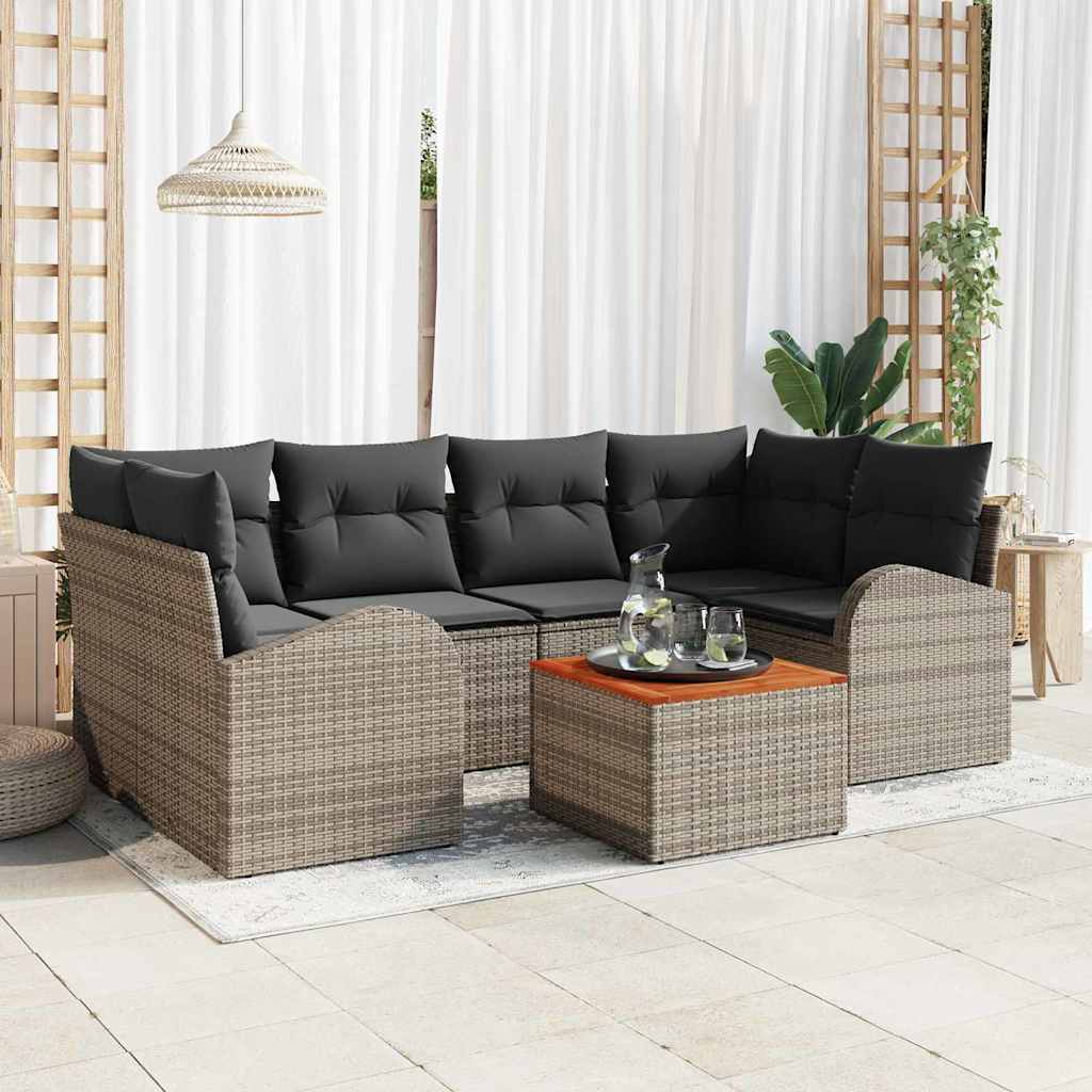 Gartensofa-set 7 stk. Grau Poly-Rattan