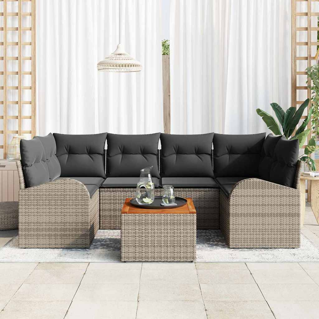 Gartensofa-set 7 stk. Grau Poly-Rattan