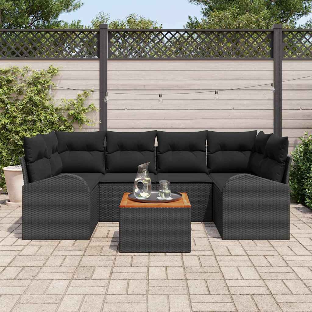 Gartensofa-set 7 stk. Schwarz Poly-Rattan