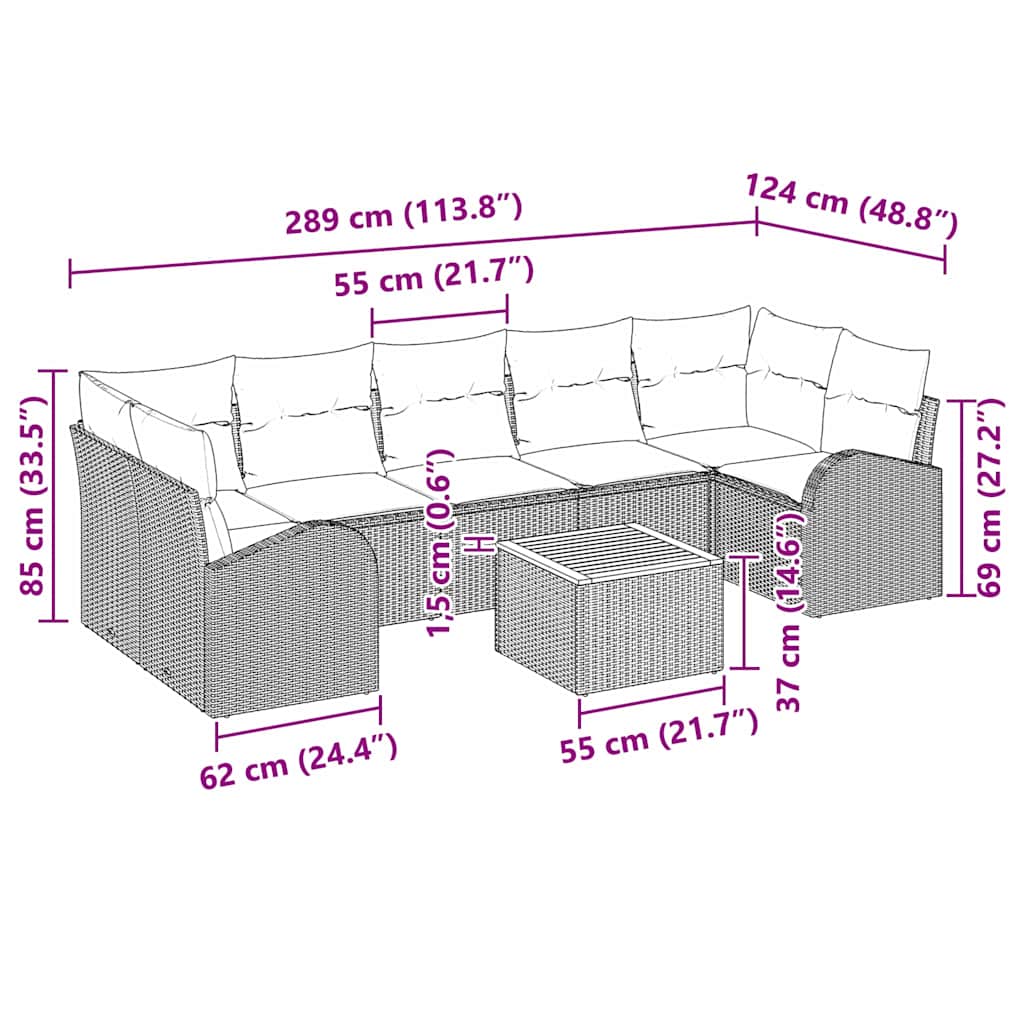 Gartensofa-set 8 stk. Schwarz Poly-Rattan