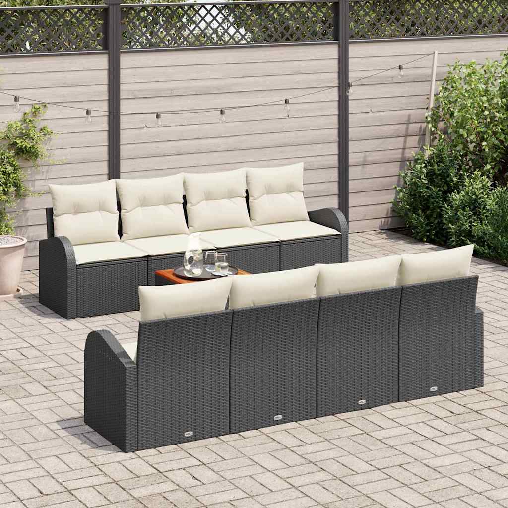 Gartensofa-set 9 stk. Schwarz Poly-Rattan