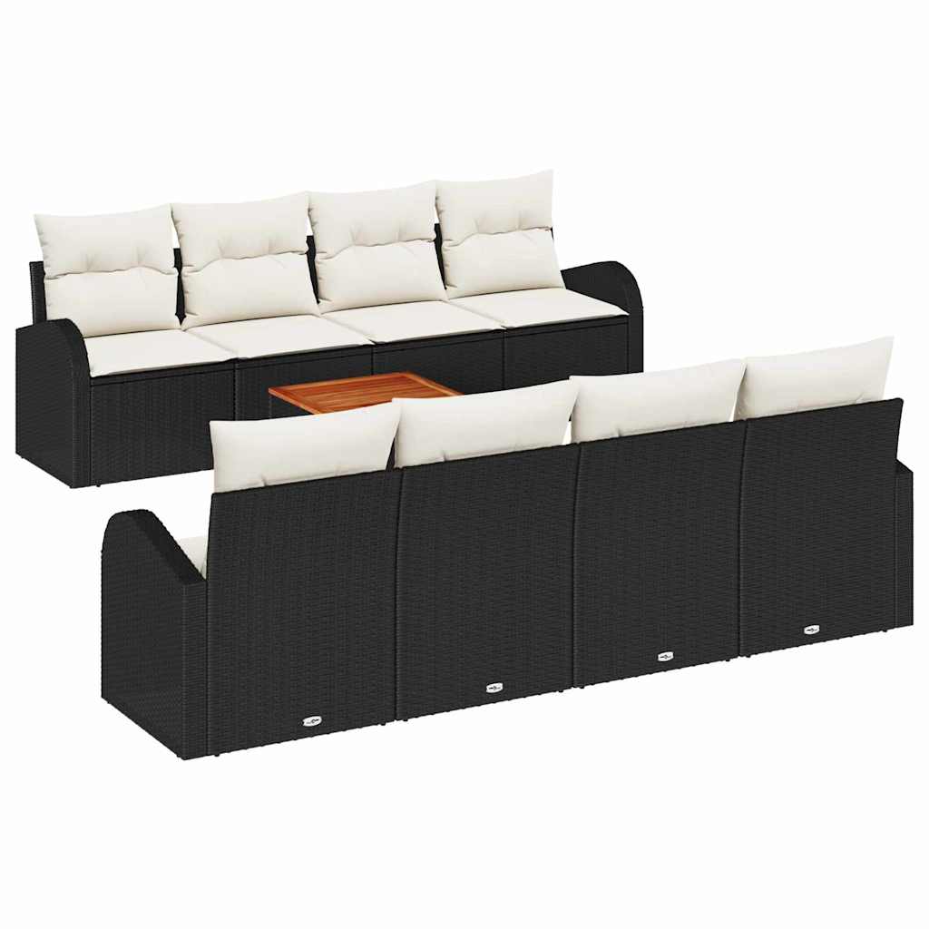 Gartensofa-set 9 stk. Schwarz Poly-Rattan
