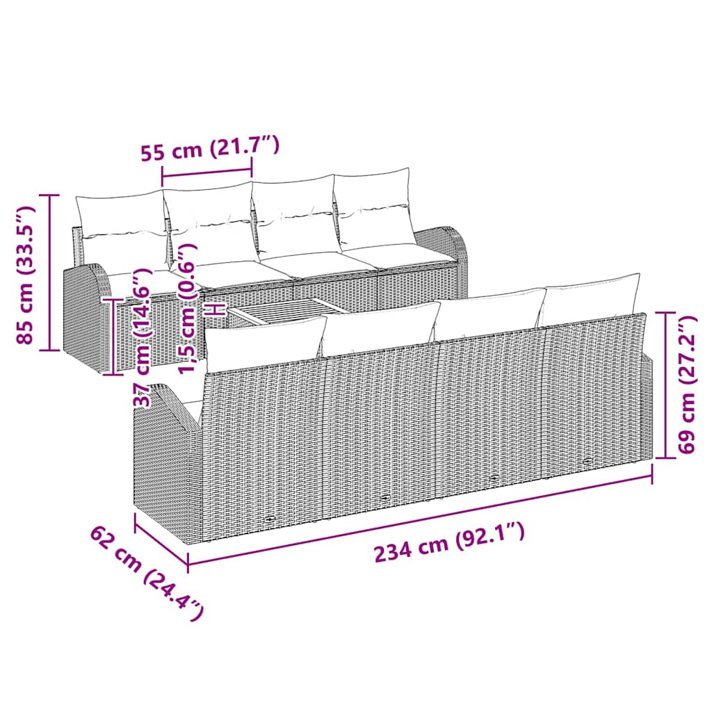 Gartensofa-set 9 stk. Schwarz Poly-Rattan