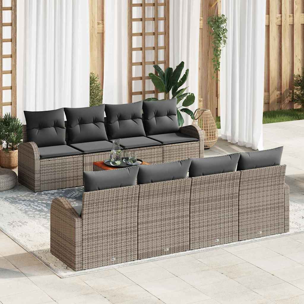 Gartensofa-set mit Kissen 9 pcs Grau Poly-Rattan