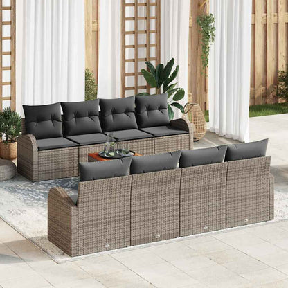 Gartensofa-set 9 stk. Grau Poly-Rattan