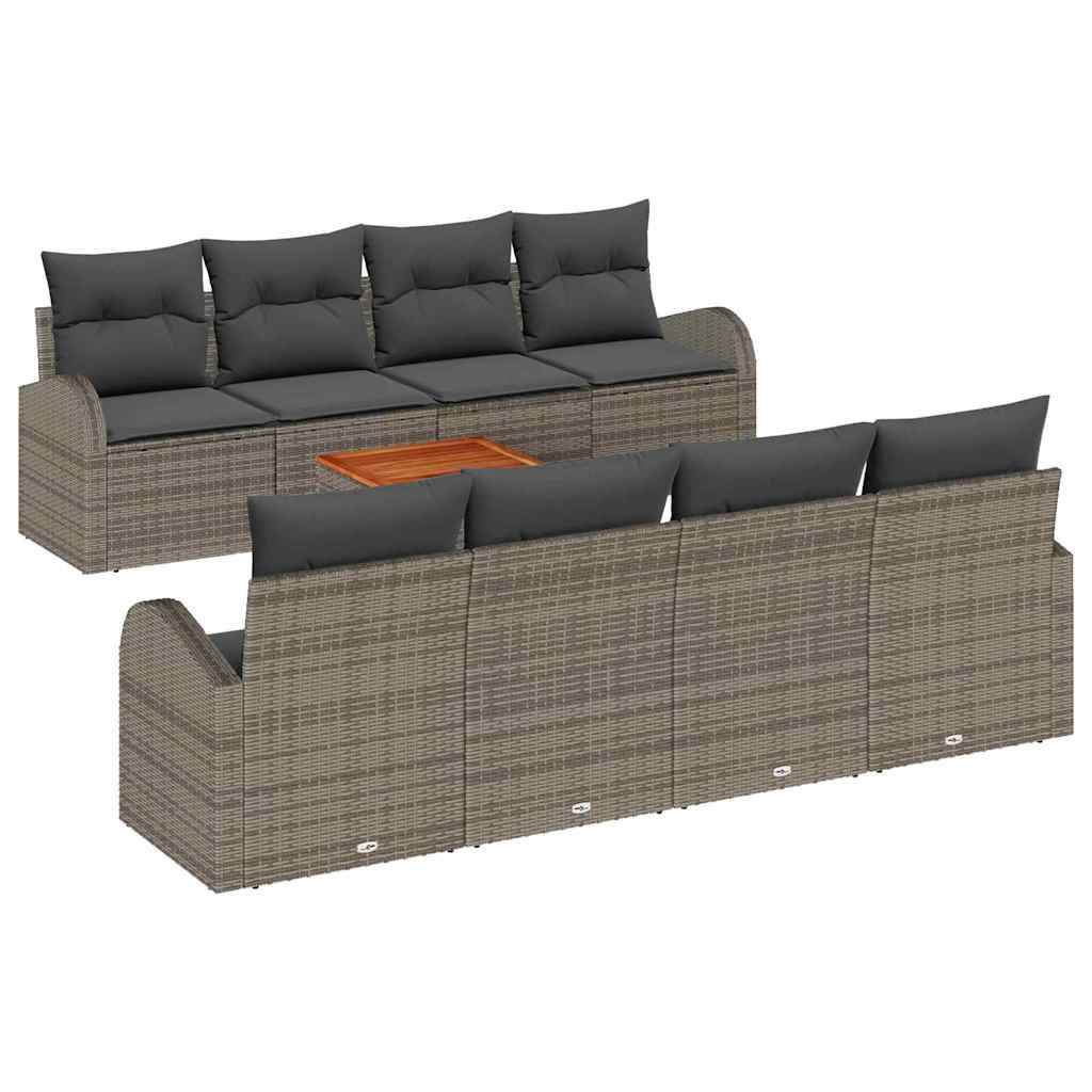 Gartensofa-set mit Kissen 9 pcs Grau Poly-Rattan
